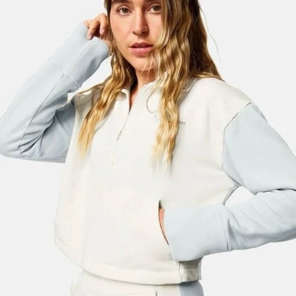 Outdoor Voice Blue Ivory Boxy Cropped Quarter Zip Sweatshirt Women's Small - Picture 2 of 8